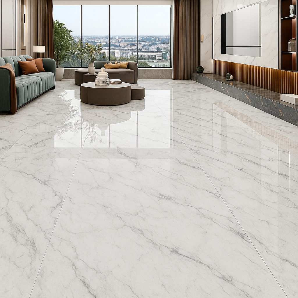 Living room with marble flooring and modern furniture